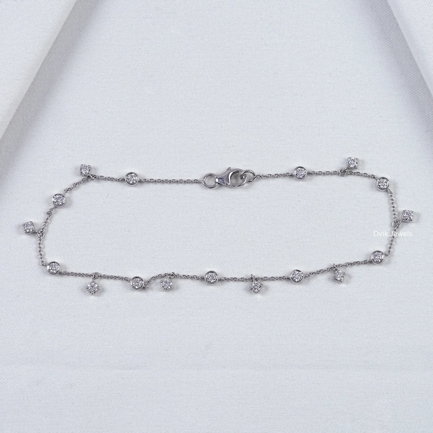 Bezel Set Round Diamond Charm Chain Bracelet