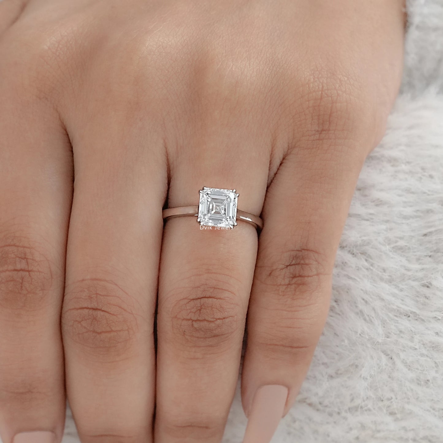 Lab Grown Square Emerald Cut Solitaire Ring