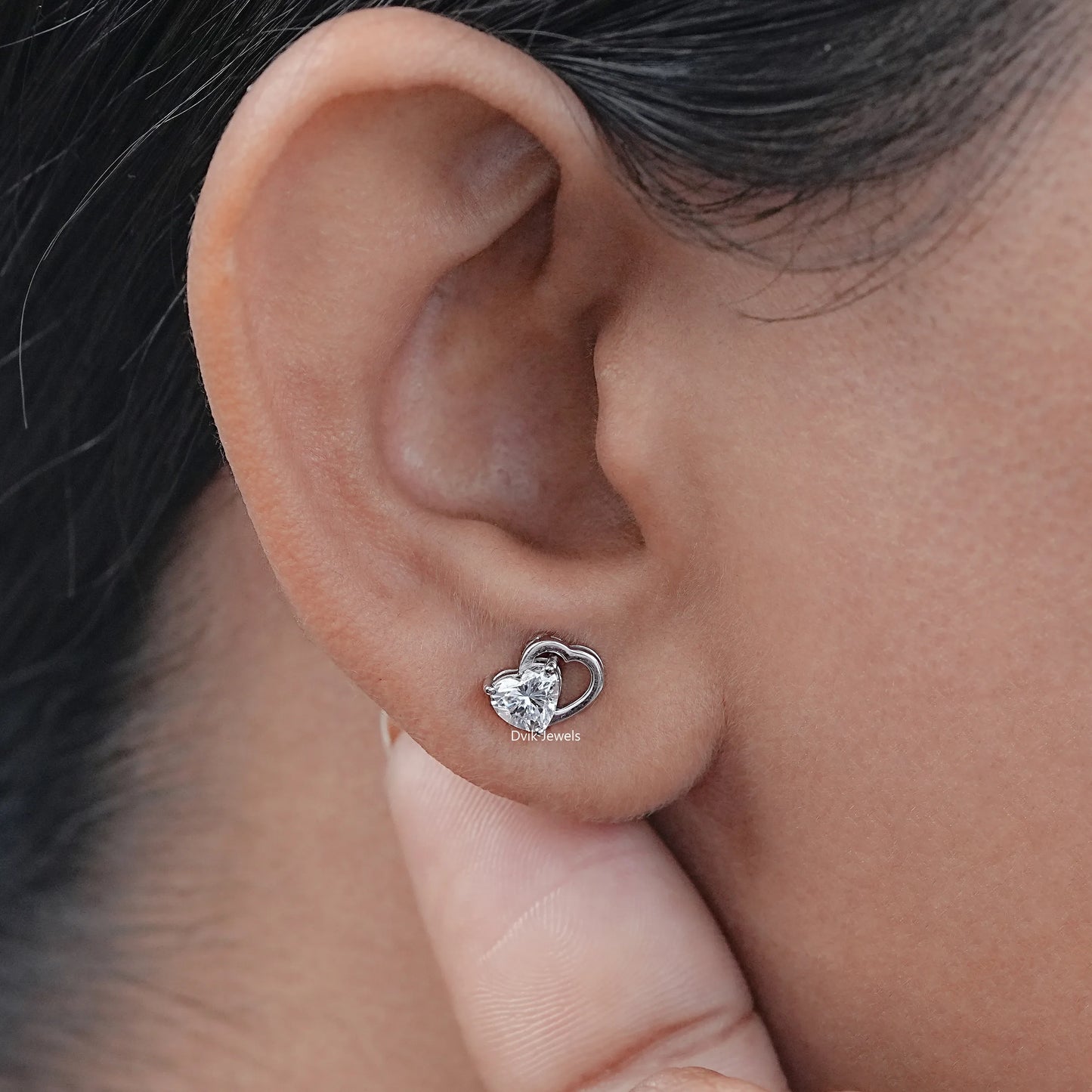 Double Heart Lab Diamond Stud Earrings