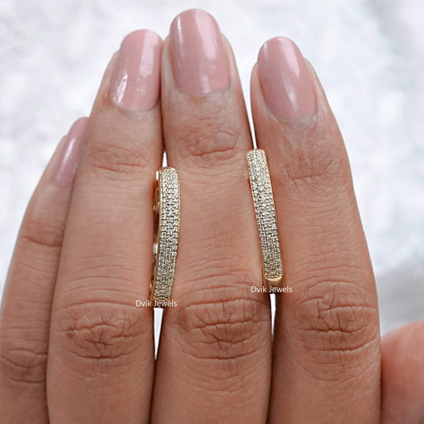 Pave Set Round Diamond Hoop Earrings