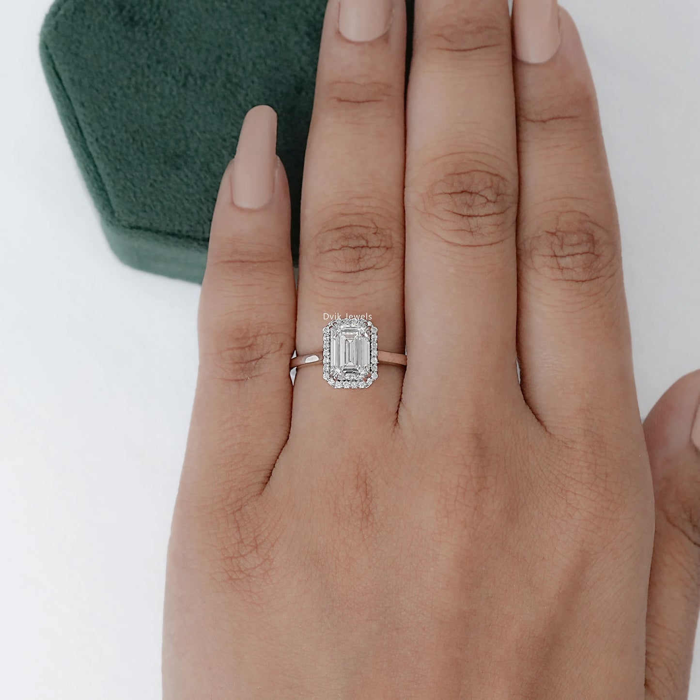 Emerald Cut Halo Lab Diamond Engagement Ring