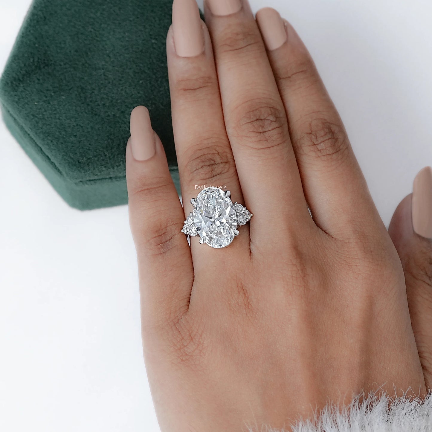 Oval Shape Lab Diamond Accent Engagement Ring