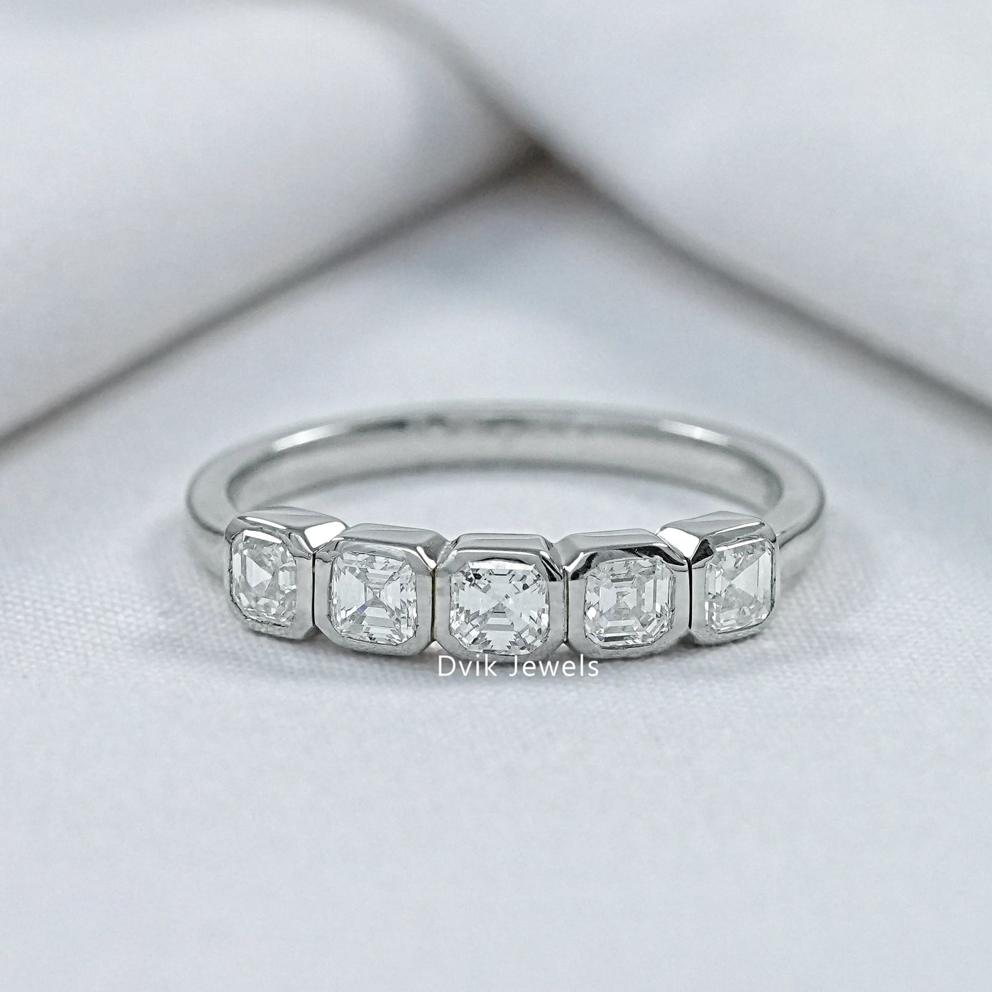 Asscher Cut Bezel Set Five Stone Diamond Ring