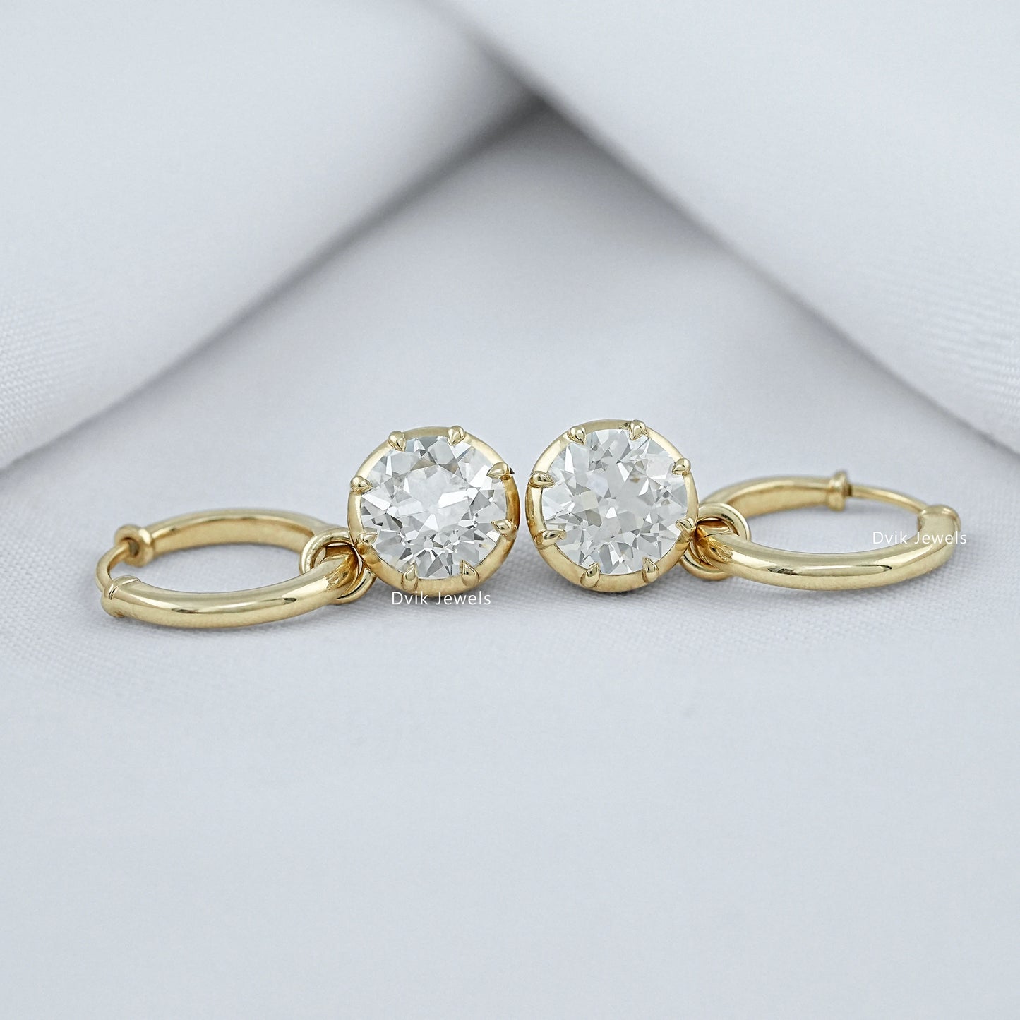 OEC Round Cut Lab Diamond Dangle Drop Earrings