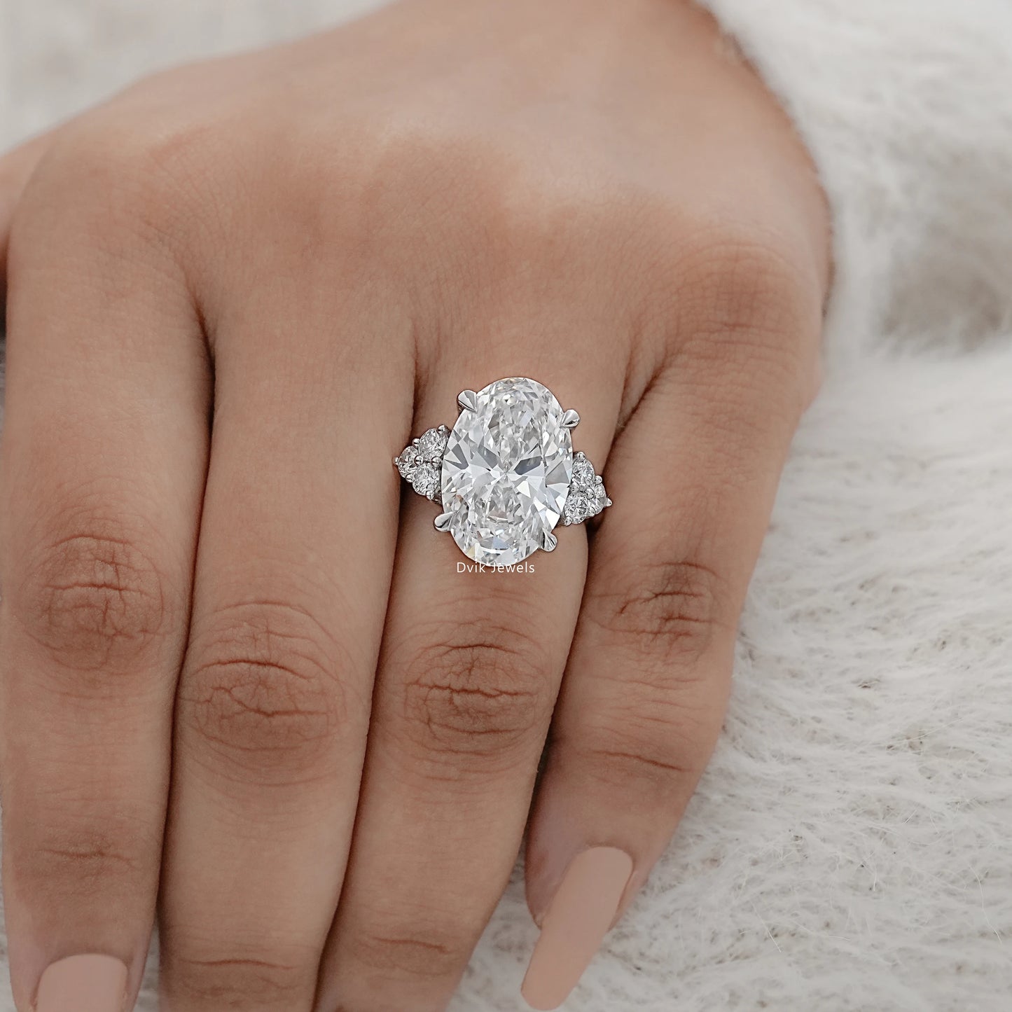 Oval Shape Lab Diamond Accent Engagement Ring