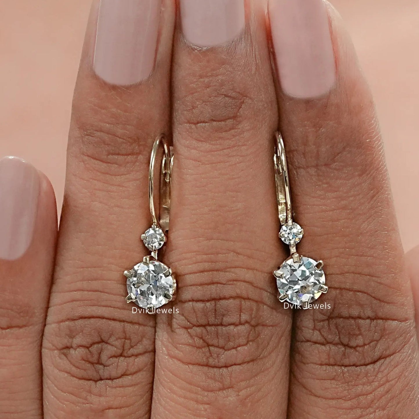 OEC Round Lab Diamond Dainty Drop Hoop Earrings