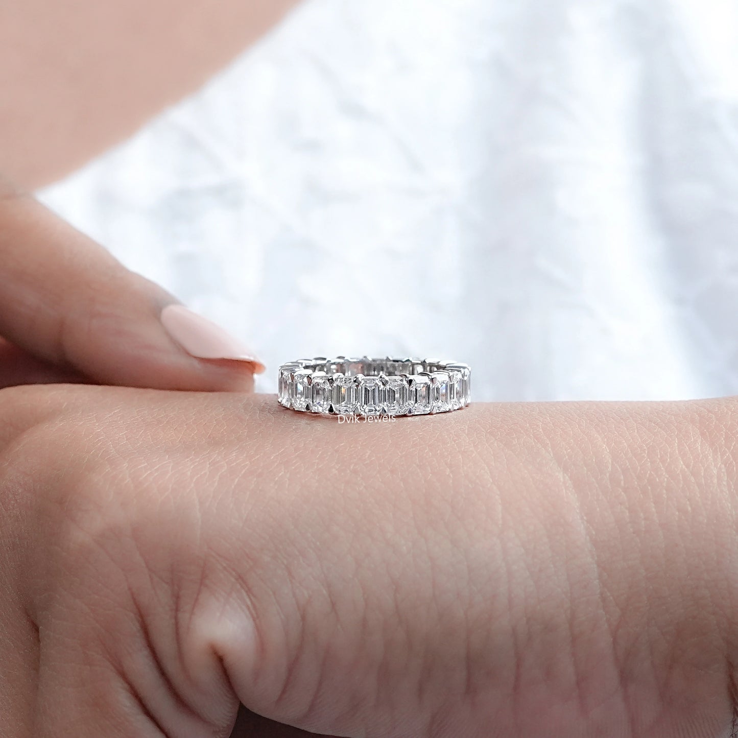 Emerald Cut Lab Grown Diamond Eternity Band