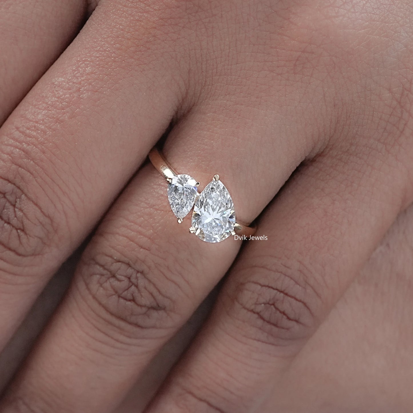 Pear Cut Lab Diamond Two Stone Engagement Ring