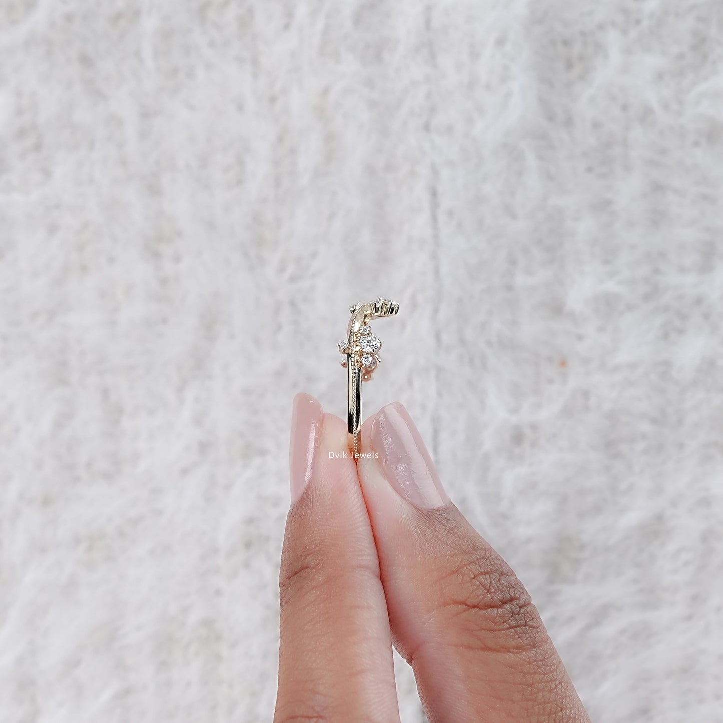 Round Cut Lab Diamond Curved Dainty Ring