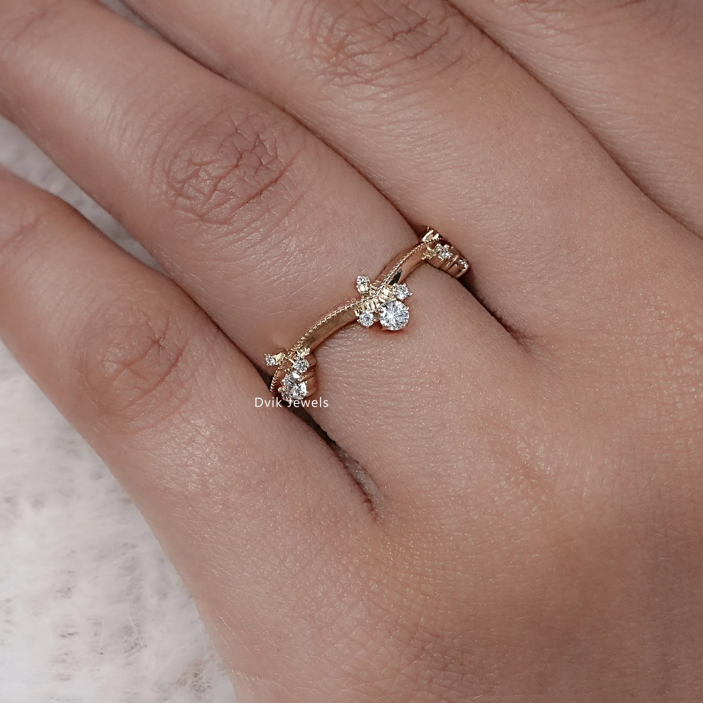 Round Cut Lab Diamond Curved Dainty Ring