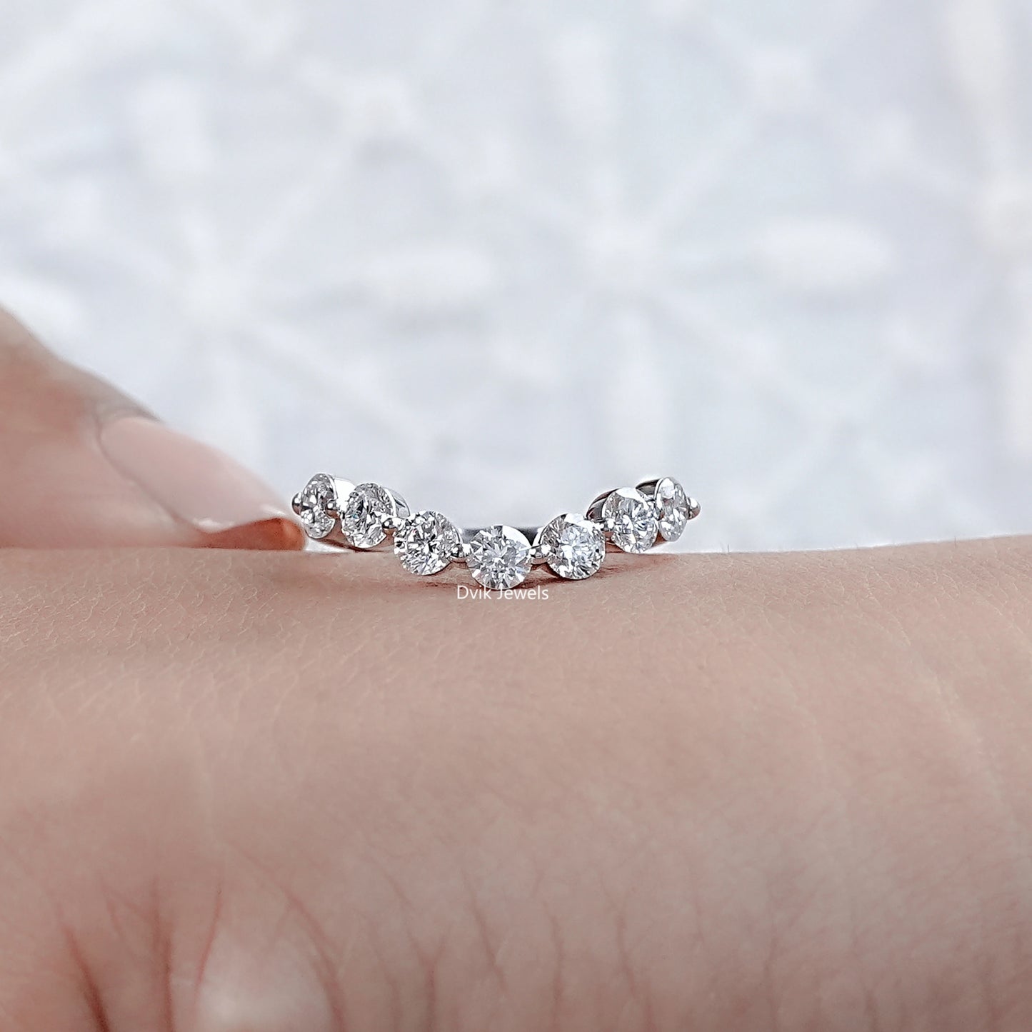 Round Lab Diamond Curved Wedding Band