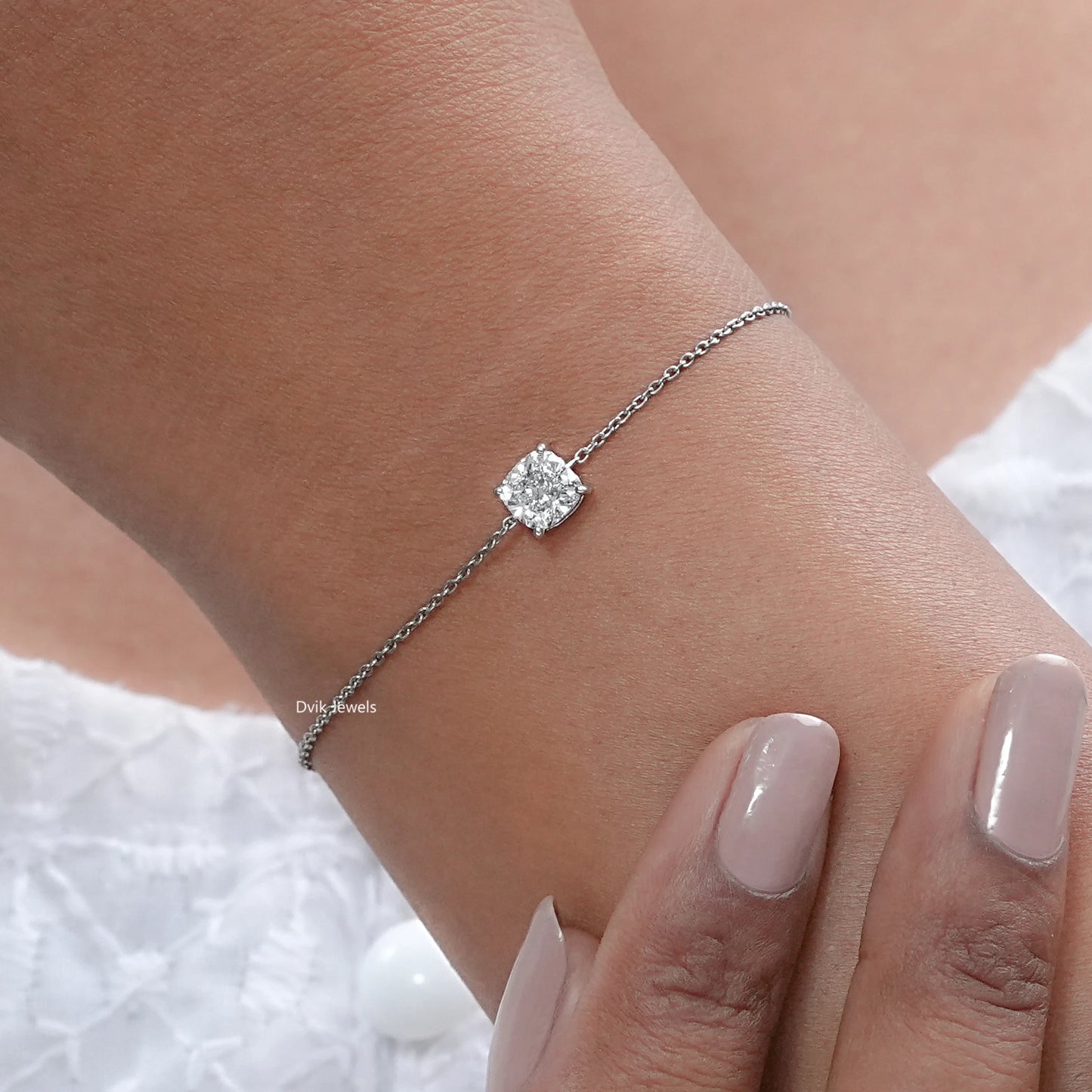 Cushion Cut Lab Diamond Solitaire Bracelet