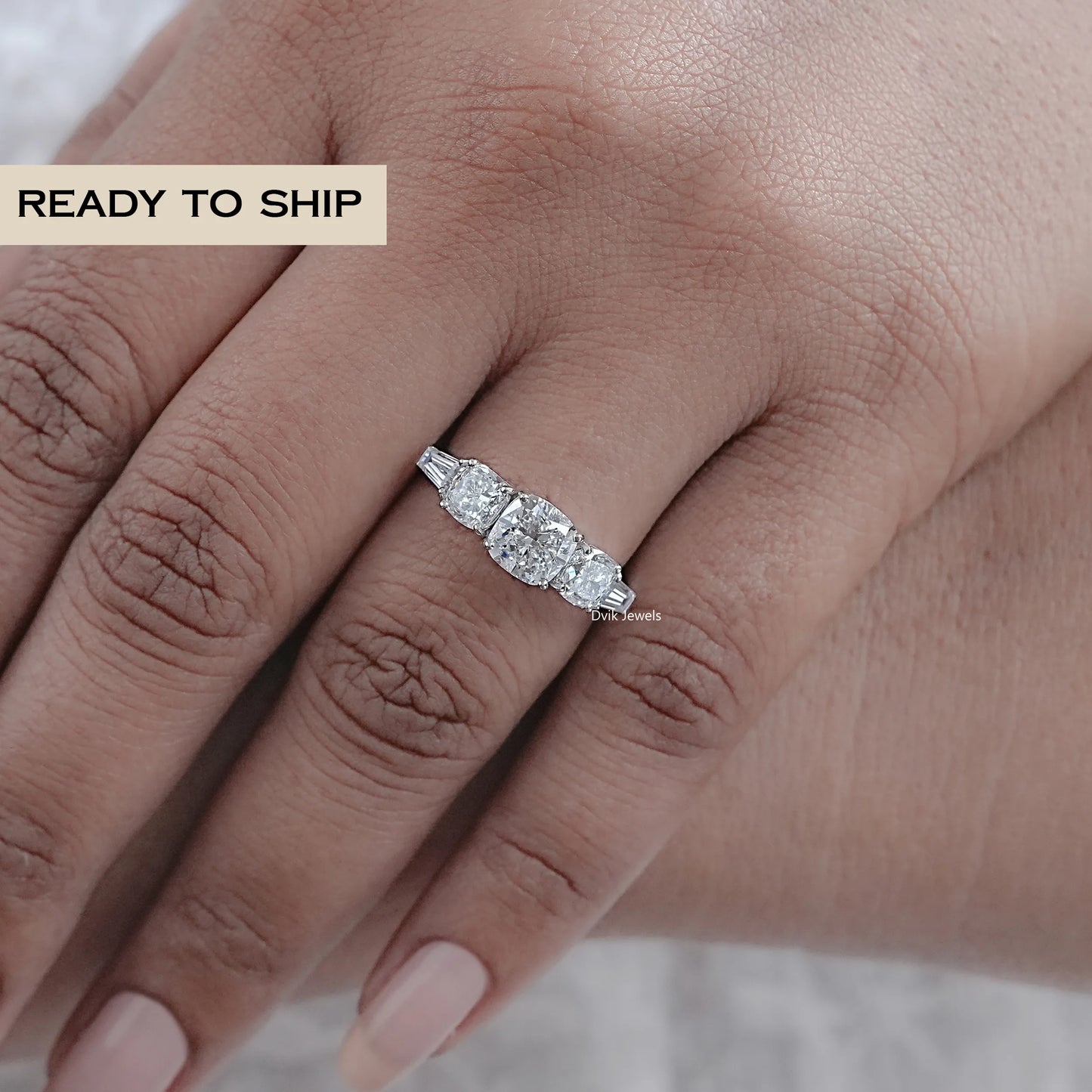 Square Cushion Baguette Accent Five Stone Ring