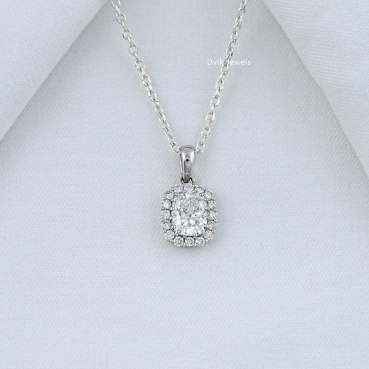 Cushion Cut Lab Grown Diamond Halo Pendant