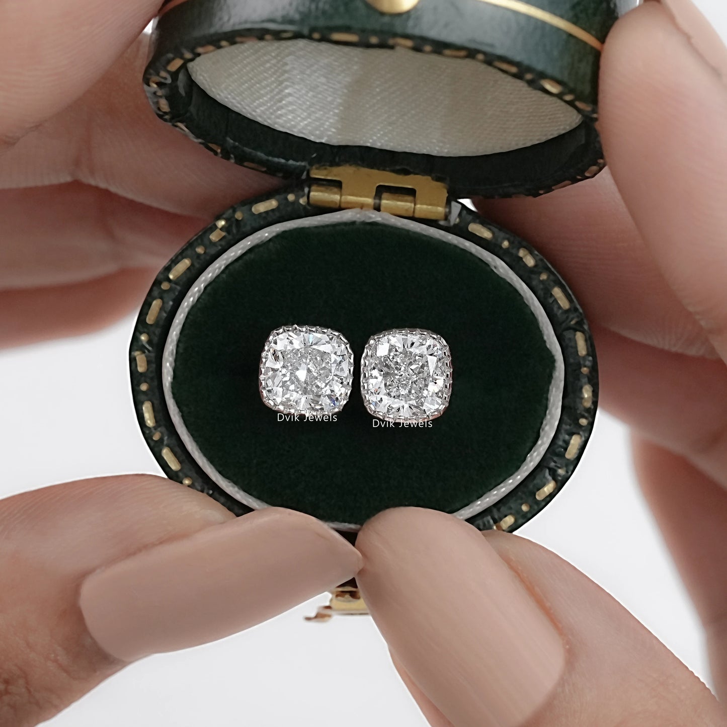Eco Friendly Cushion Cut Diamond Milgrain Stud Earrings