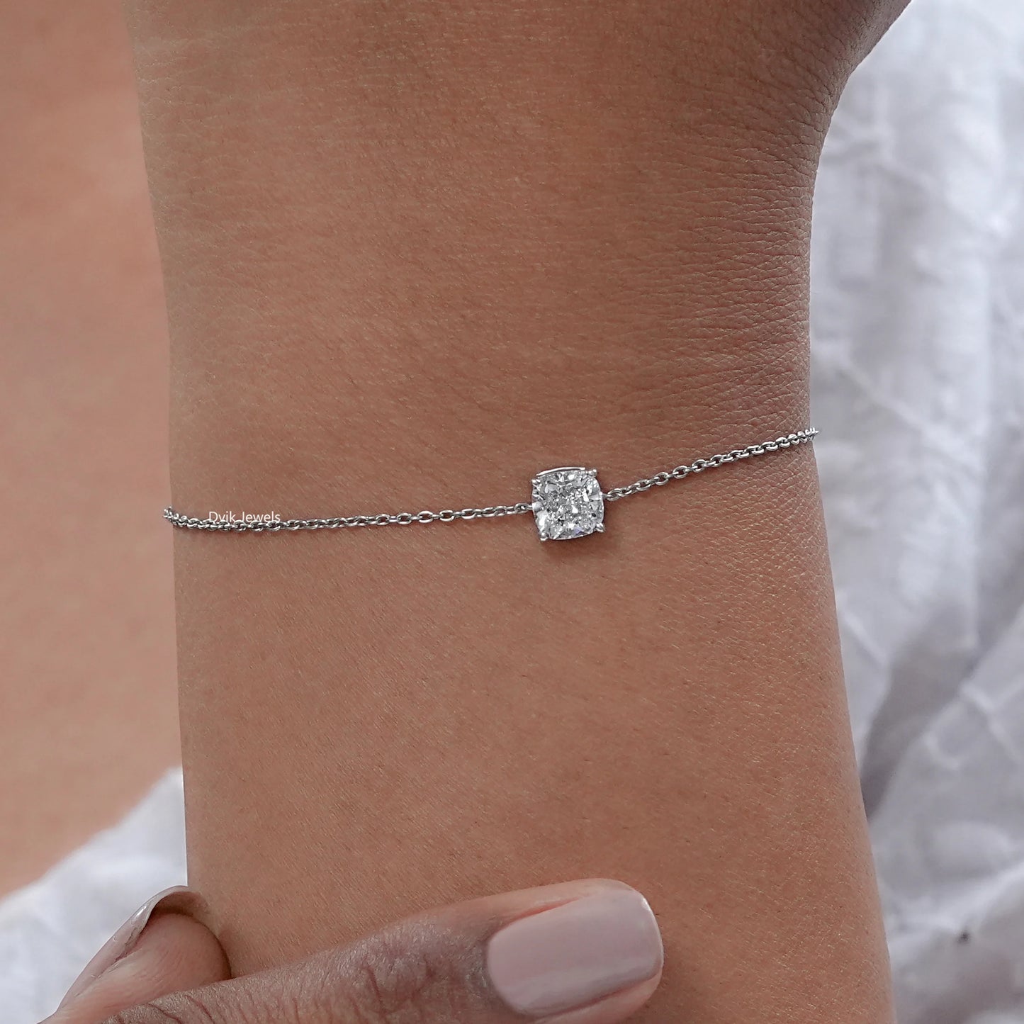 Cushion Cut Lab Diamond Solitaire Bracelet