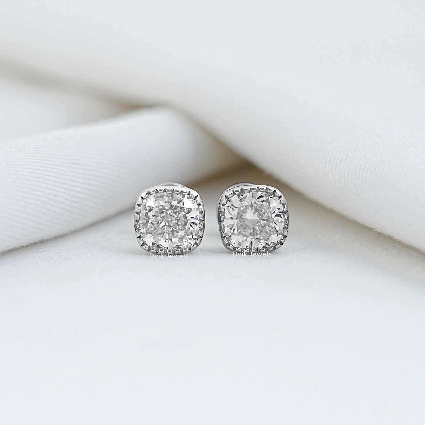 Eco Friendly Cushion Cut Diamond Milgrain Stud Earrings