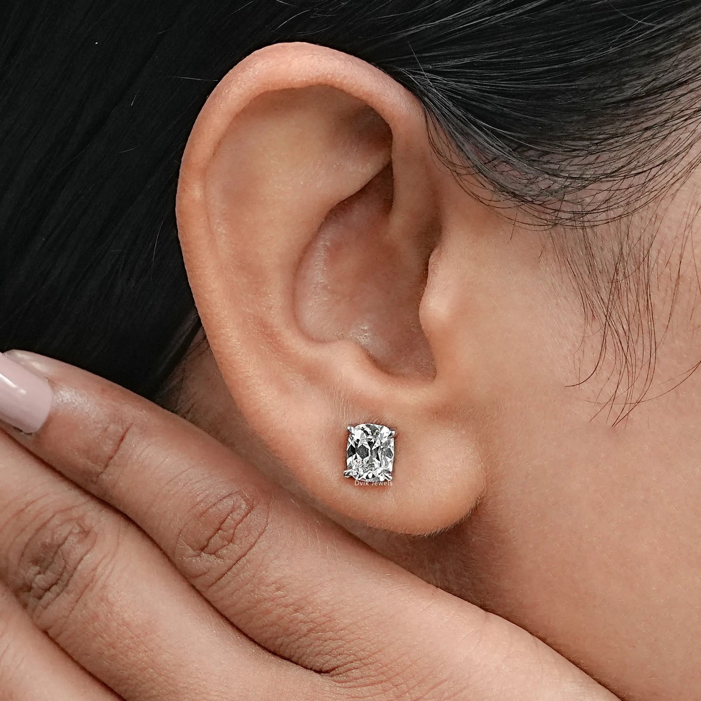 Old Mine Cushion Lab Diamond Stud Earrings