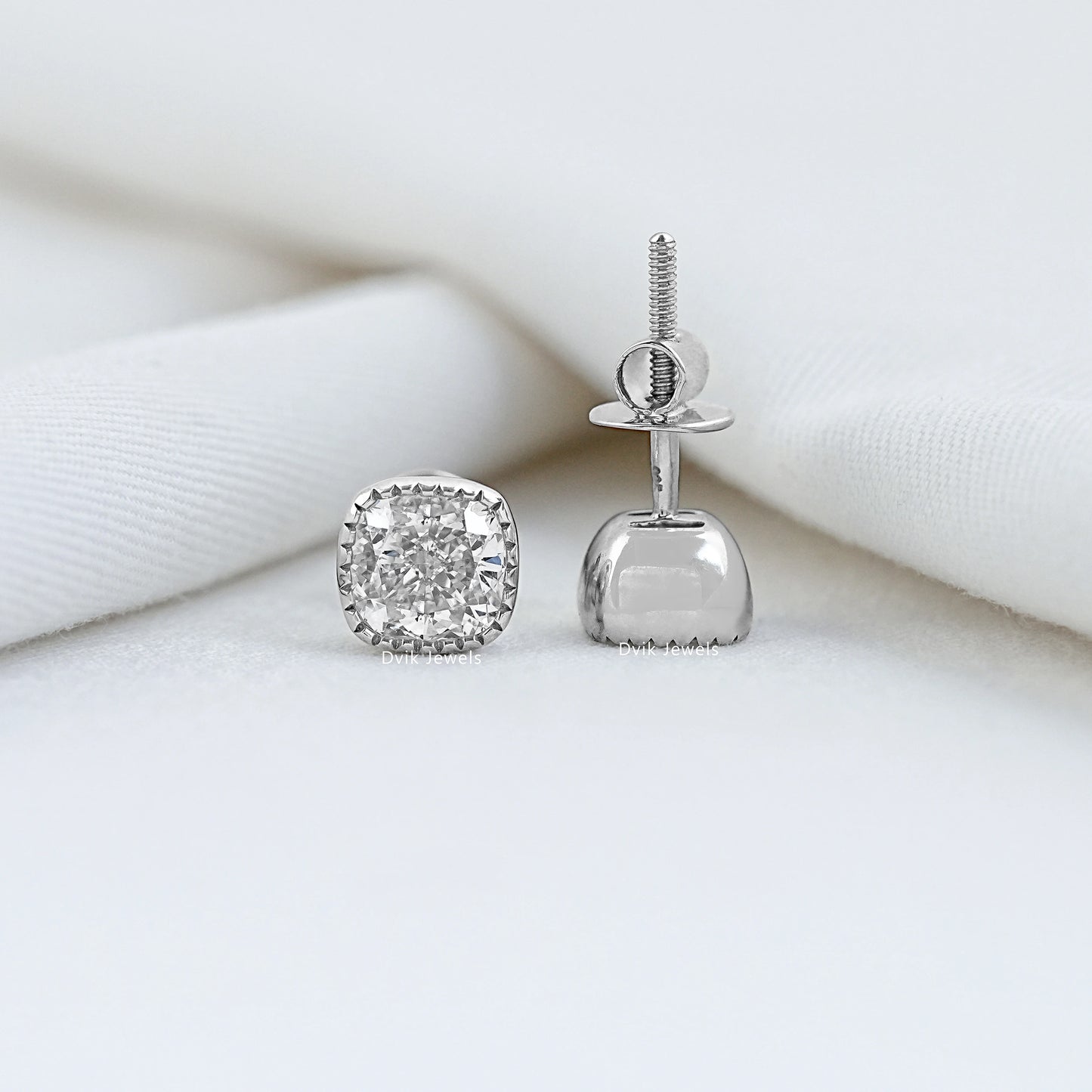 Eco Friendly Cushion Cut Diamond Milgrain Stud Earrings