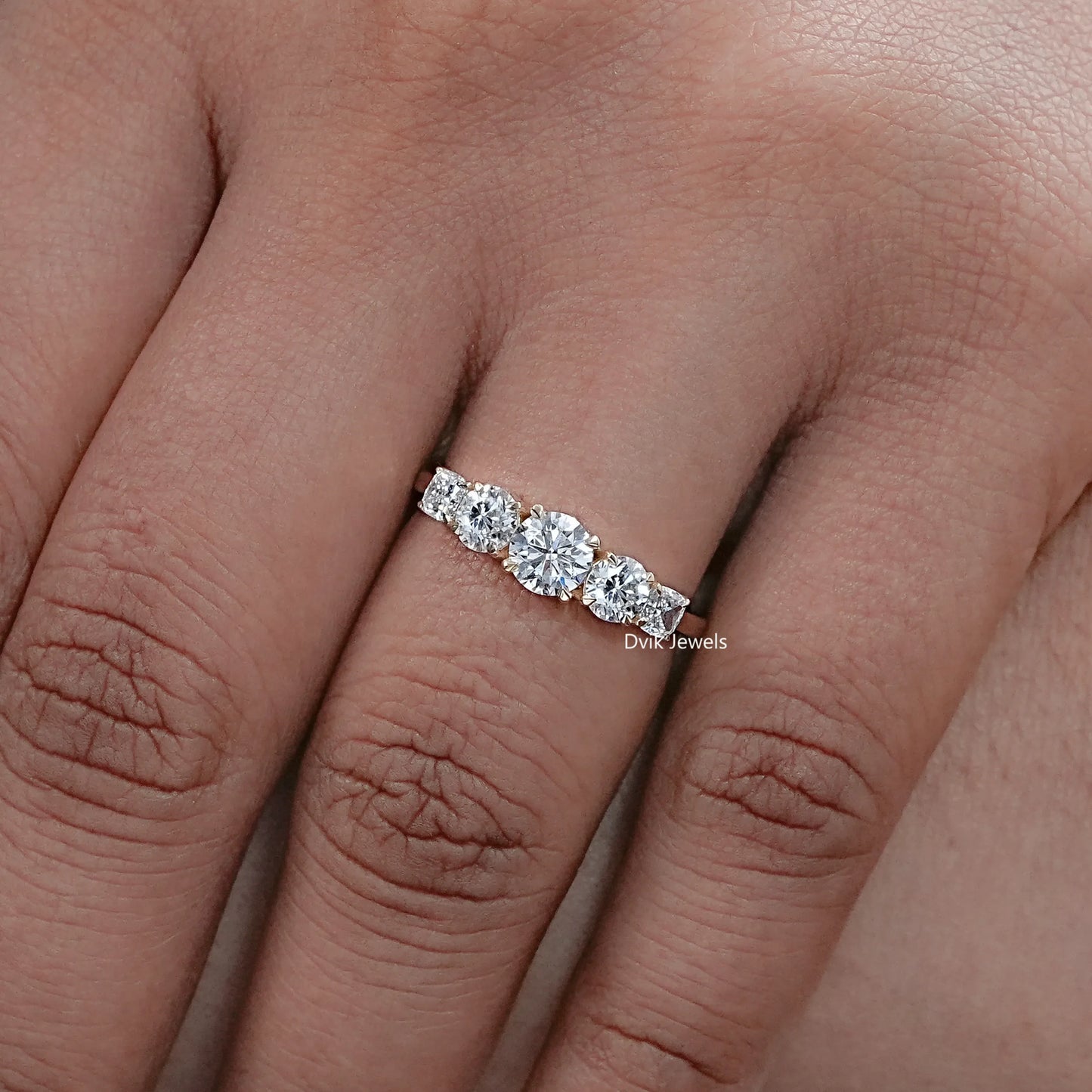 Five Stone Round And Cushion Diamond Ring