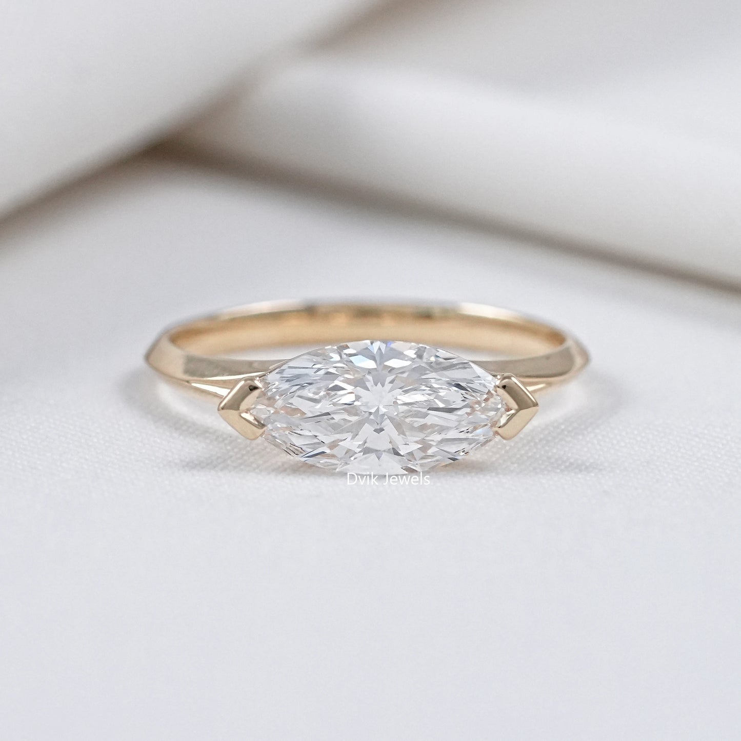 East-West Marquise Lab Diamond Half Bezel Ring