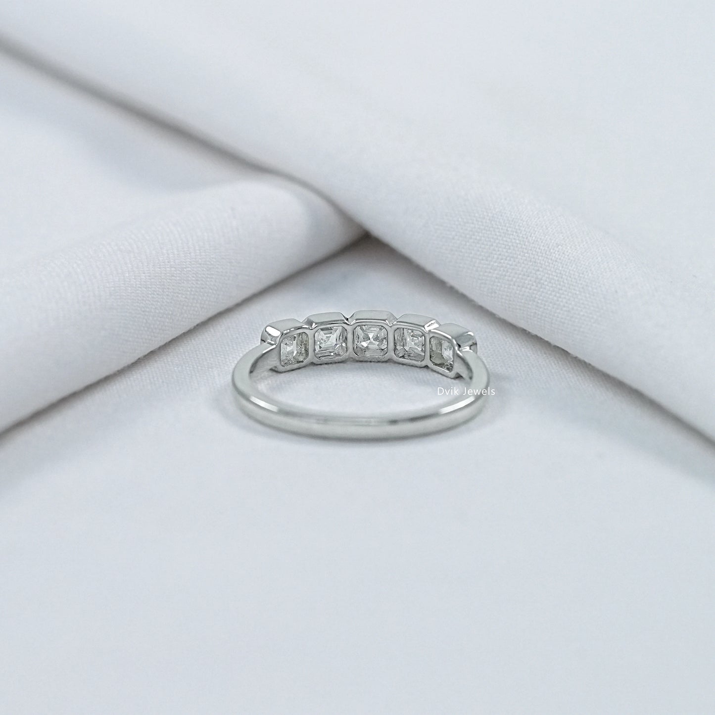 Asscher Cut Bezel Set Five Stone Diamond Ring