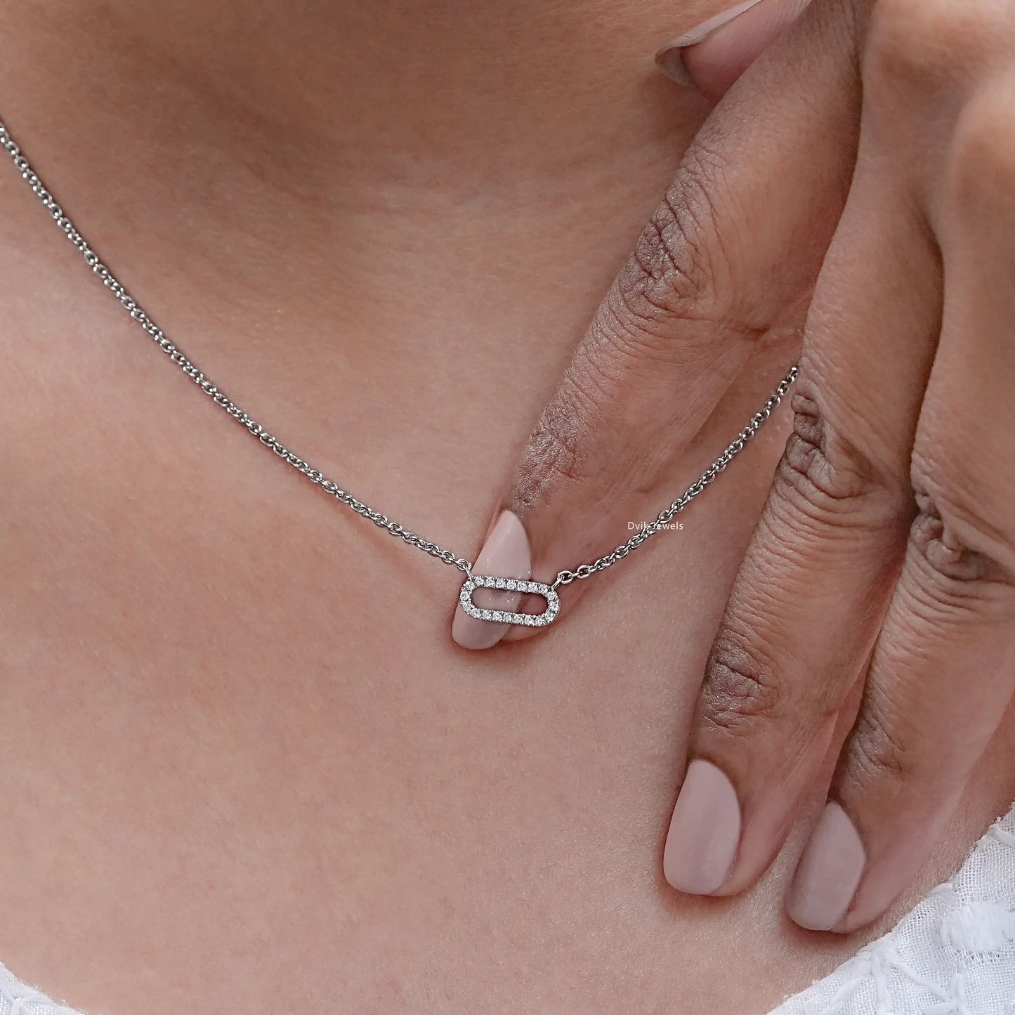 Round Cut Lab Diamond Open Rectangle Pendant
