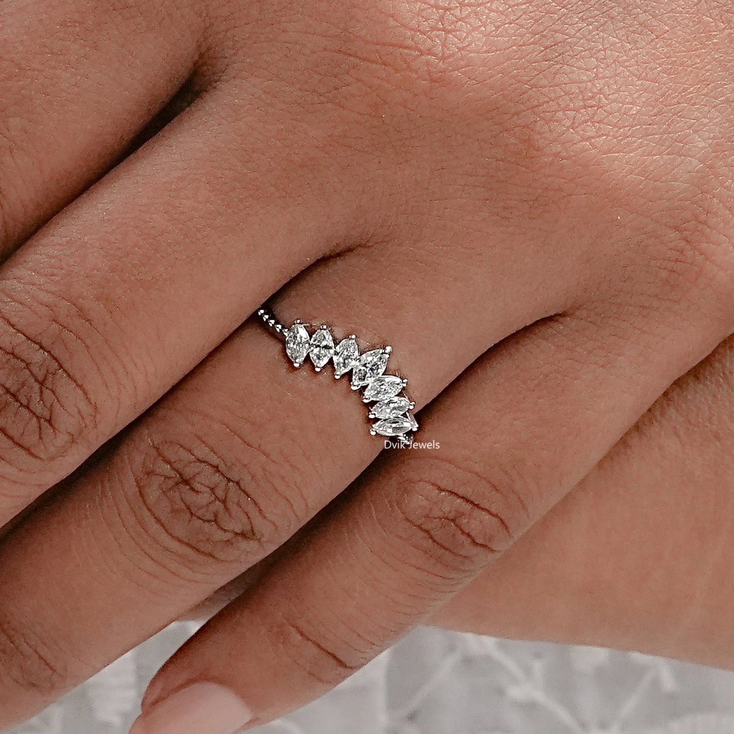 Marquise Cut Lab Diamond Chevron Wedding Band