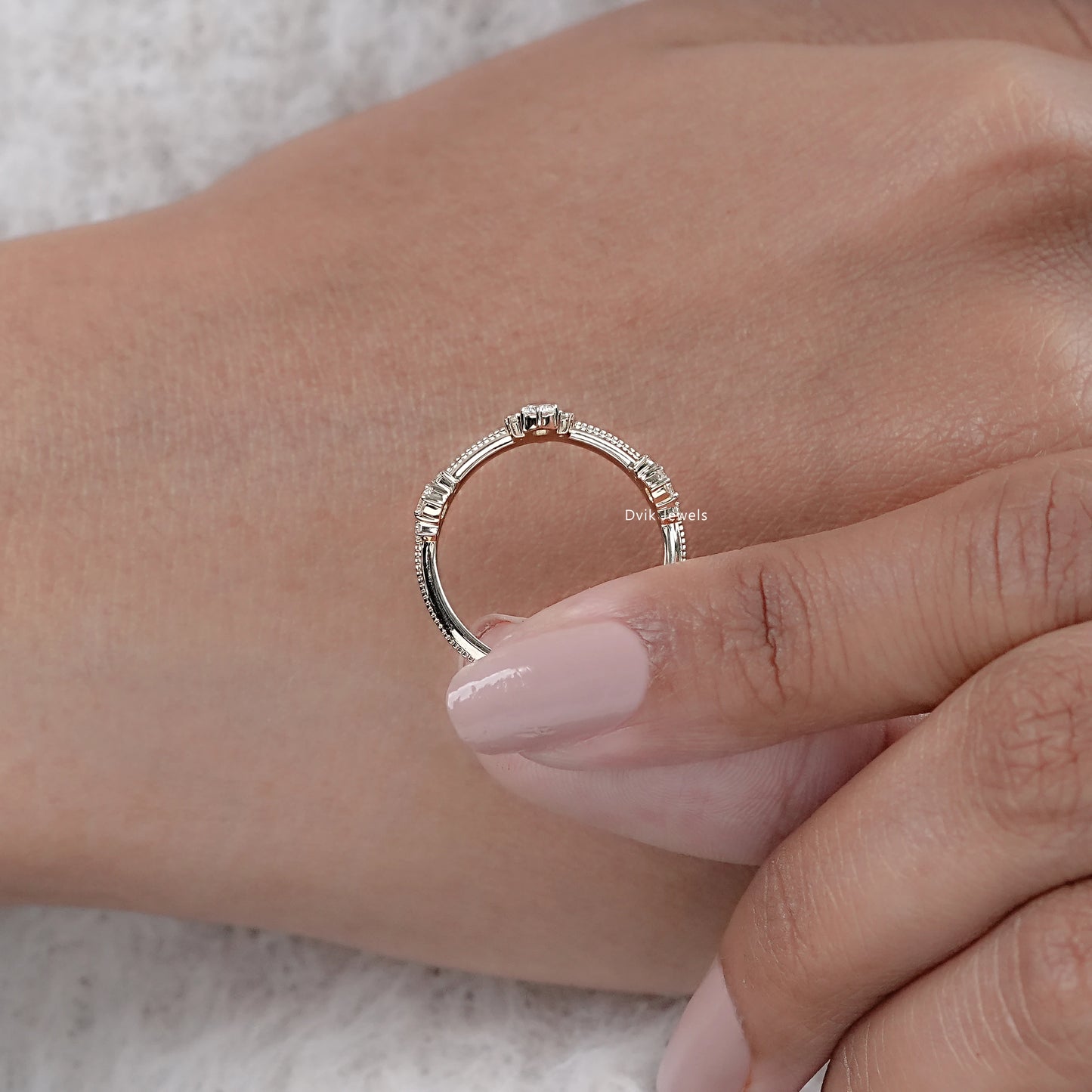 Round Cut Lab Diamond Curved Dainty Ring