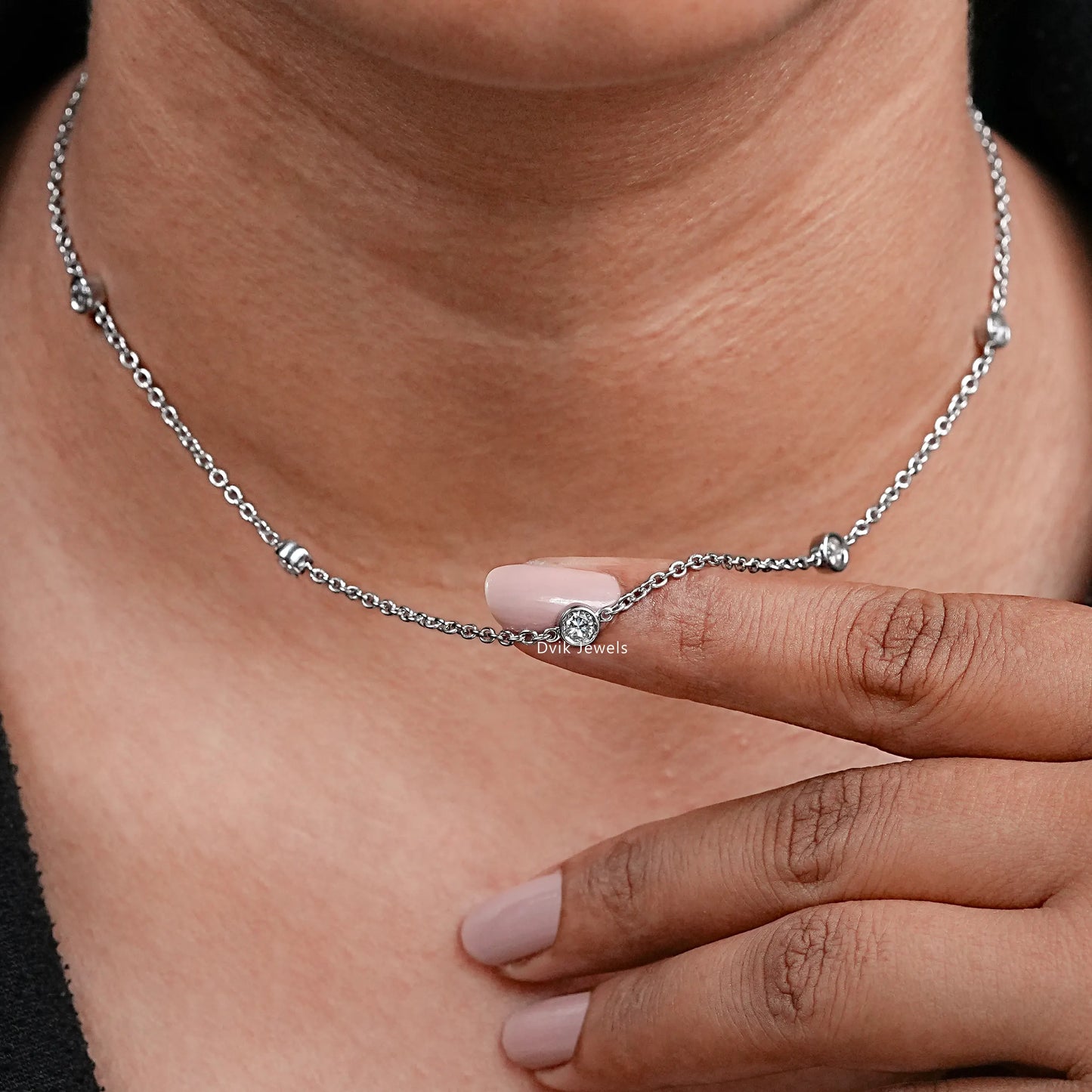 Round Bezel Lab Diamond Station Necklace