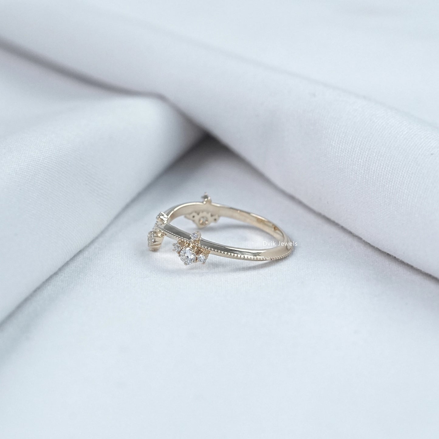Round Cut Lab Diamond Curved Dainty Ring