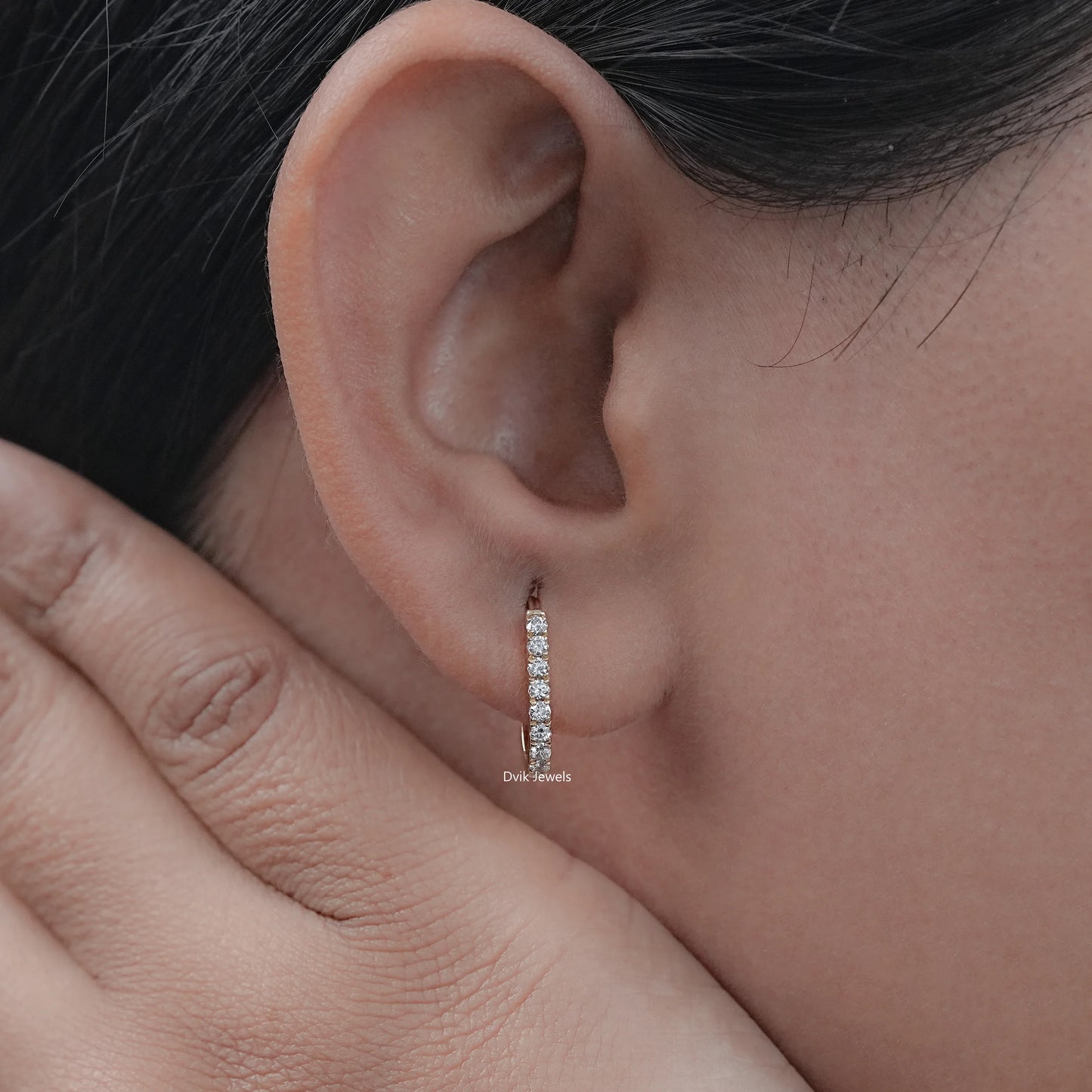 Round Diamond U Shape Hoop Earrings