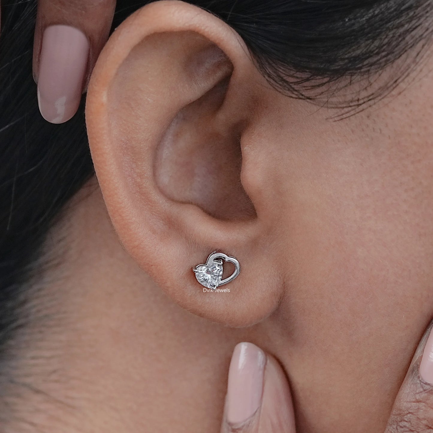 Double Heart Lab Diamond Stud Earrings