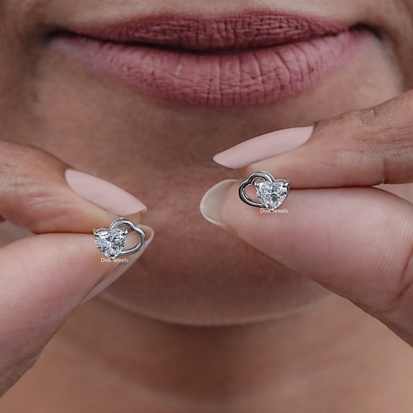 Double Heart Lab Diamond Stud Earrings