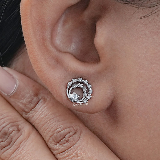 Round Lab Diamond Open Circle Dainty Earrings