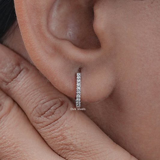 Dainty Round Diamond Inside Out Huggie Hoop Earrings