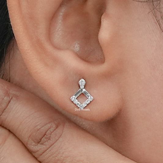 Round Lab Diamond Square Shape Dangle Earrings