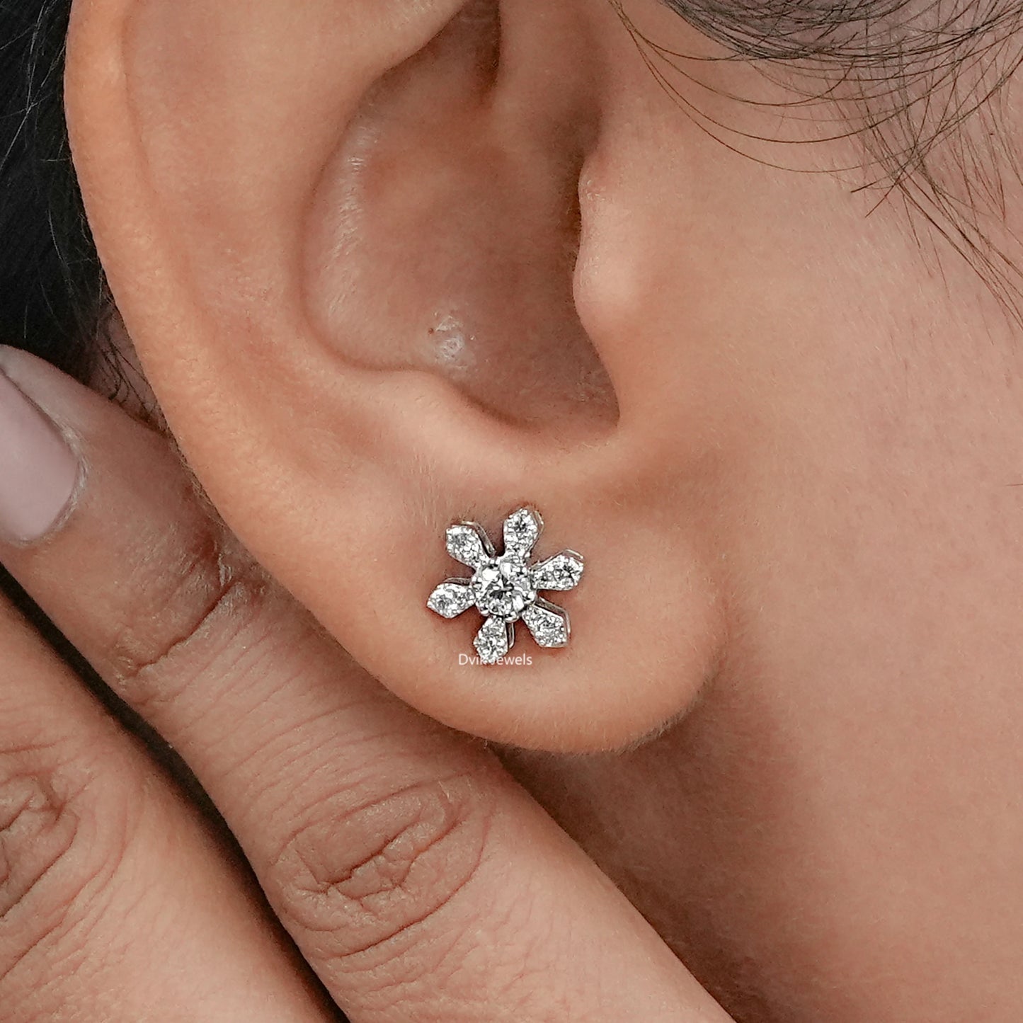 Round Diamond Floral Style Stud Earrings