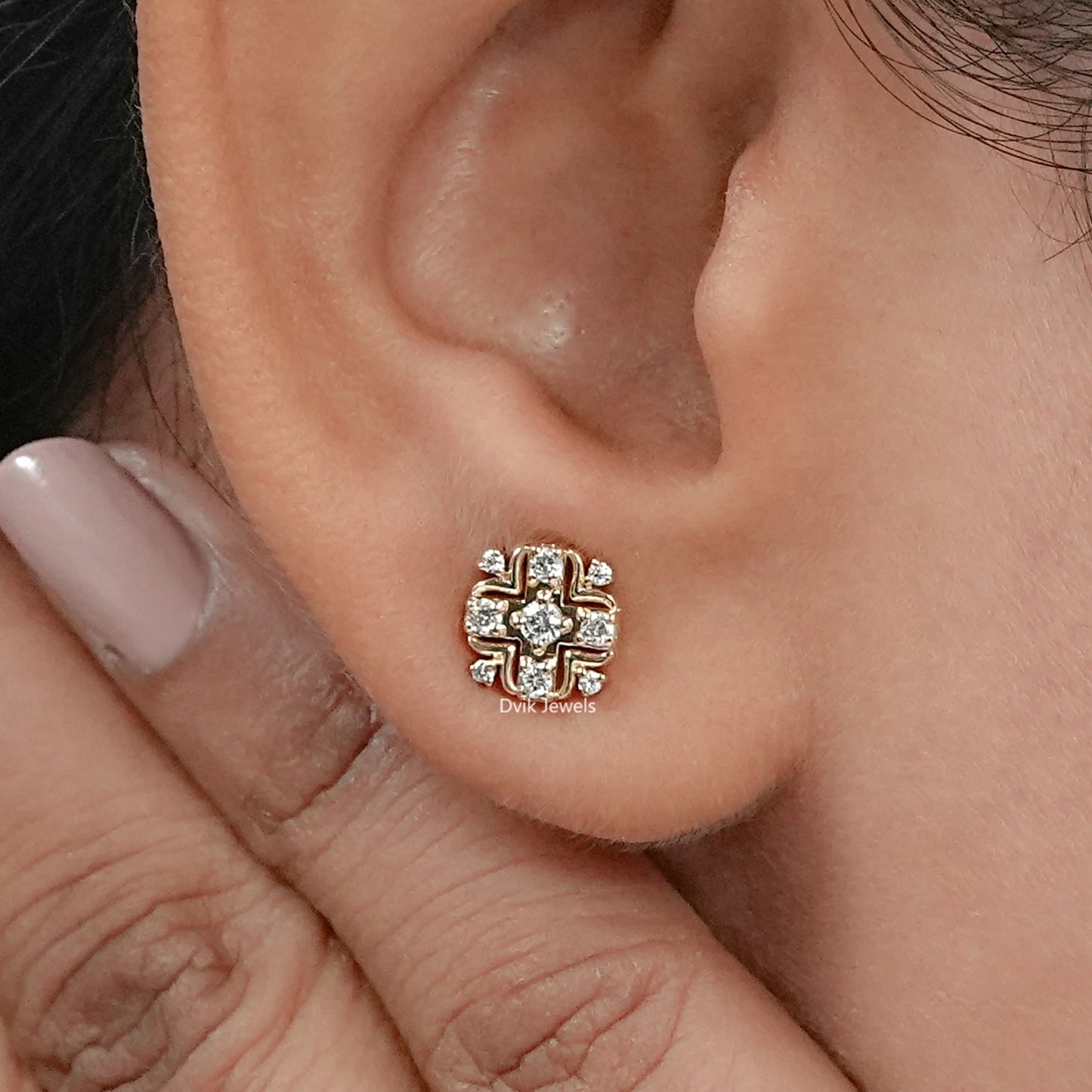 Round Lab Diamond Cluster Set Earrings