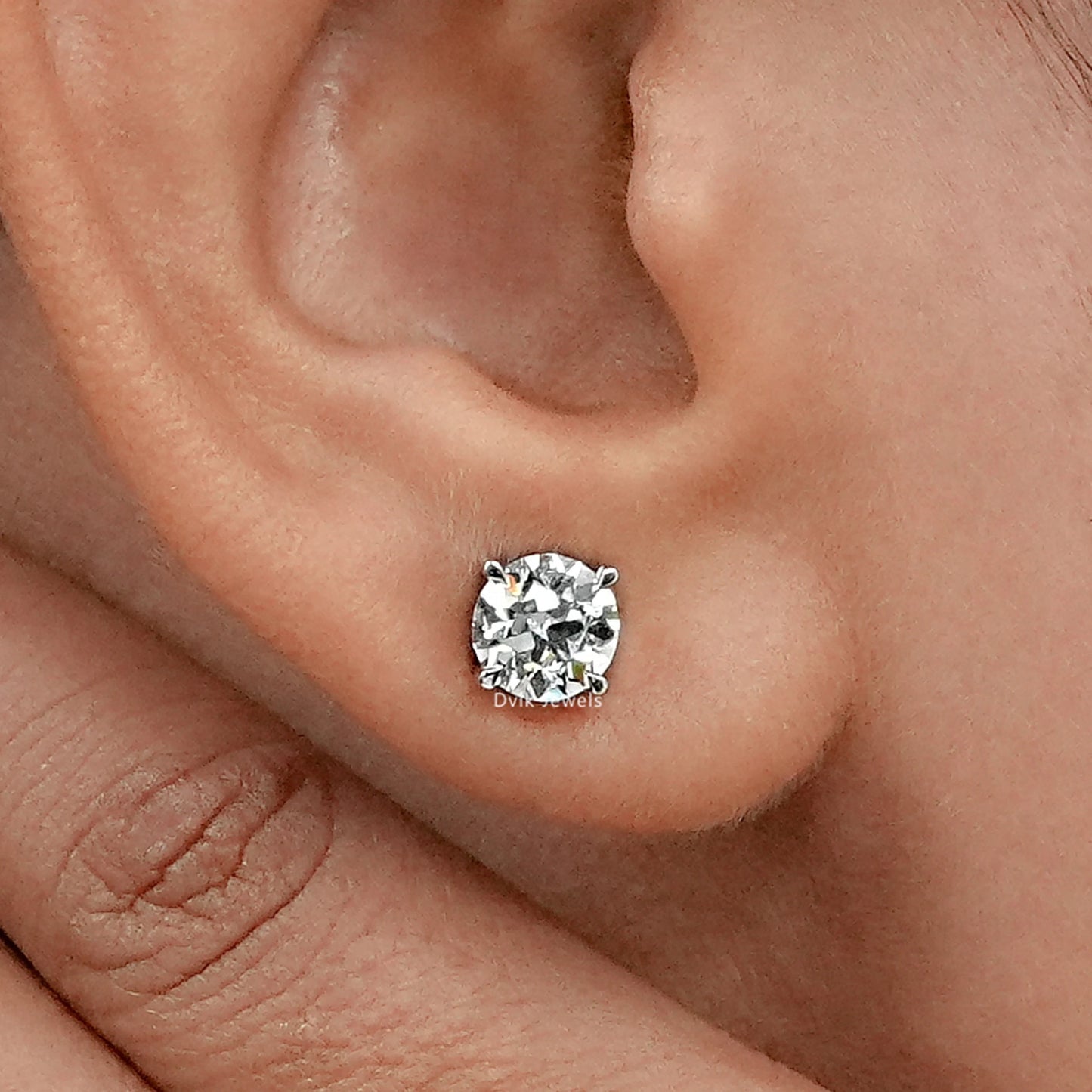 Old European Round Lab Diamond Stud Earrings