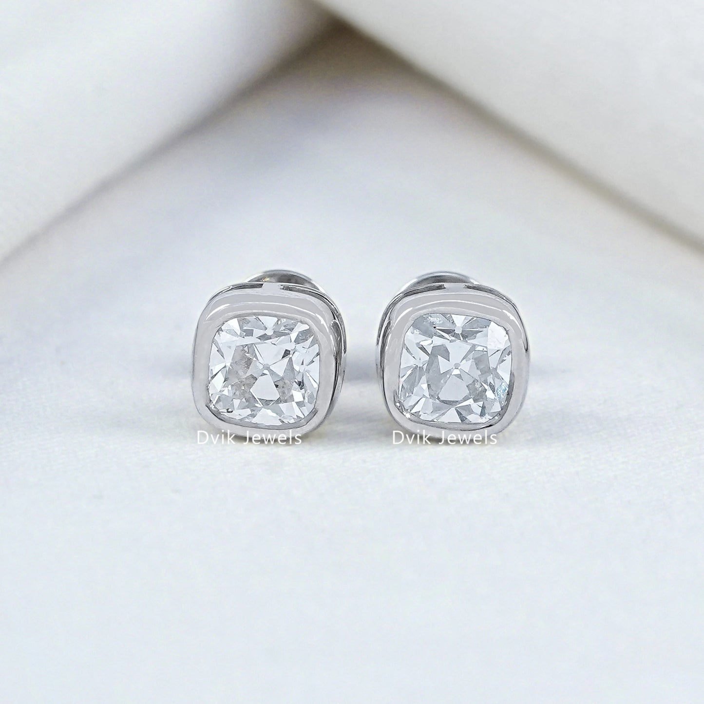 Square Old Mine Cushion Cut Lab Diamond Earrings