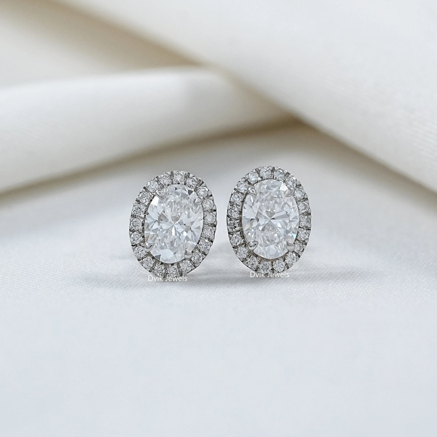 Oval Cut Lab Diamond Halo Stud Earrings