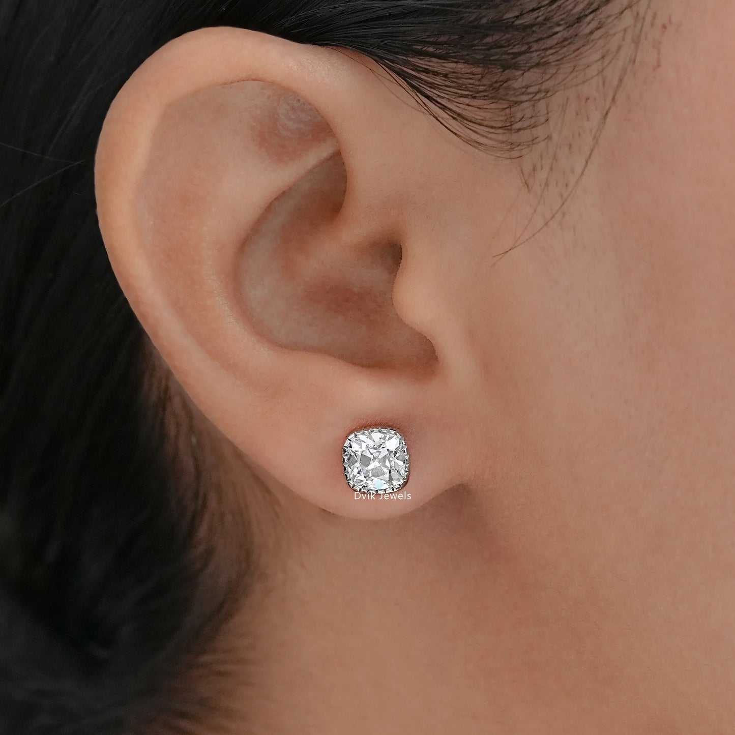 Milgrain Square Old Mine Cushion Cut Stud Earrings