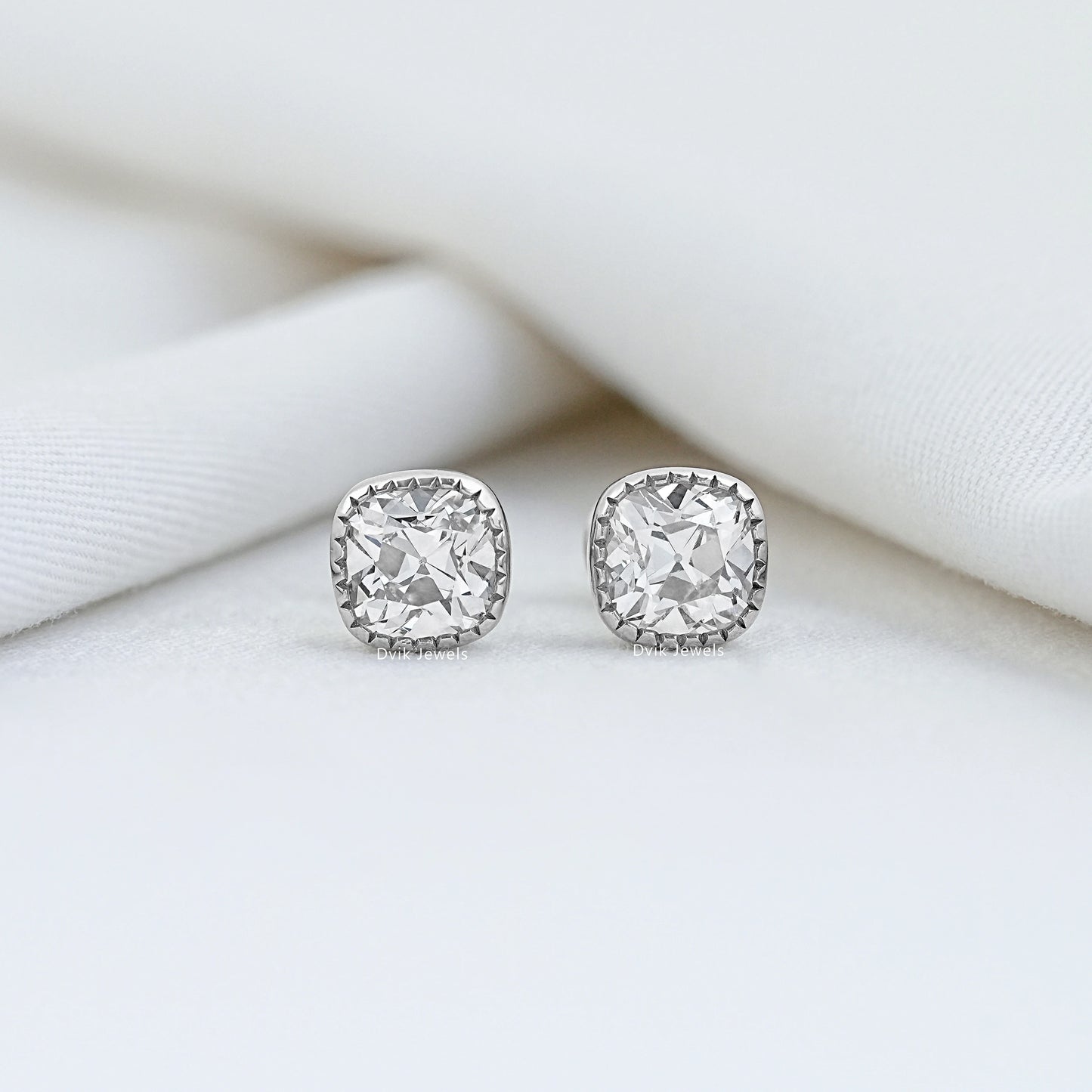 Milgrain Square Old Mine Cushion Cut Stud Earrings