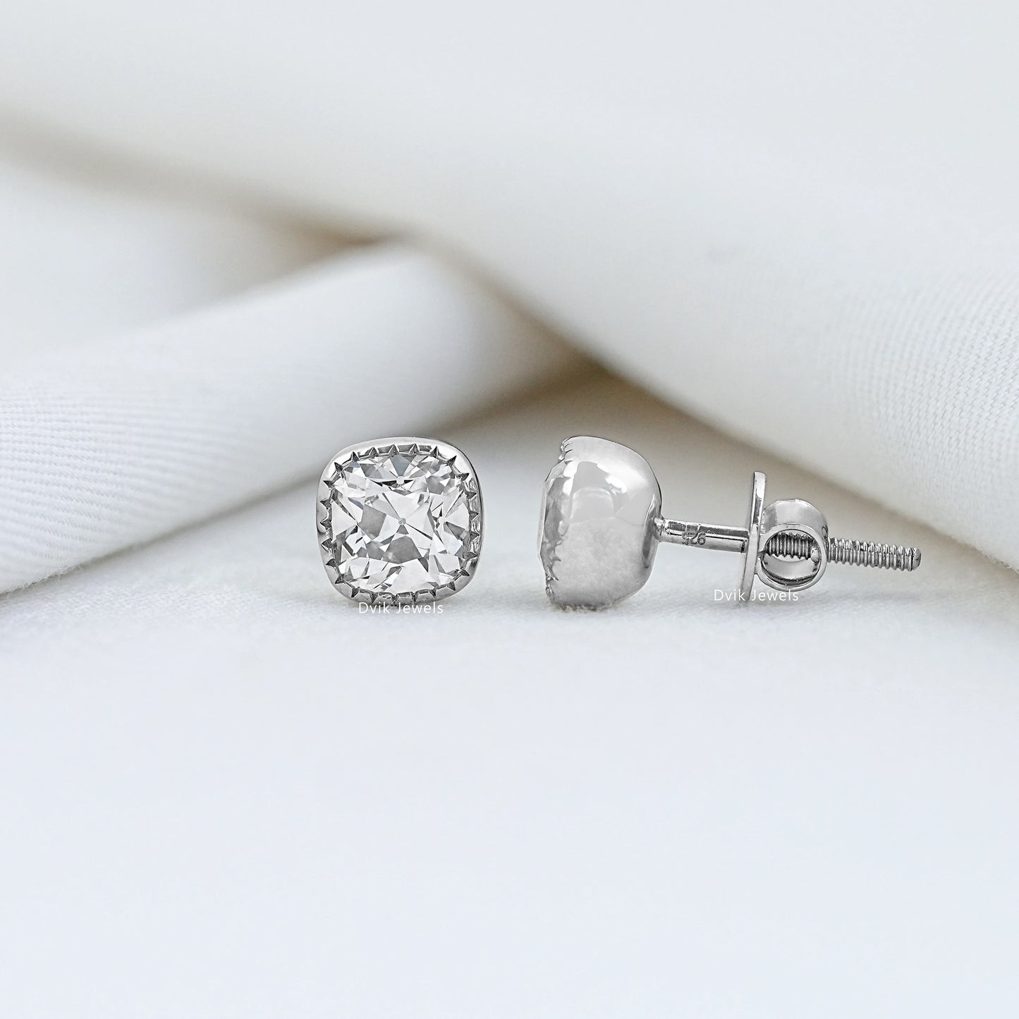 Milgrain Square Old Mine Cushion Cut Stud Earrings