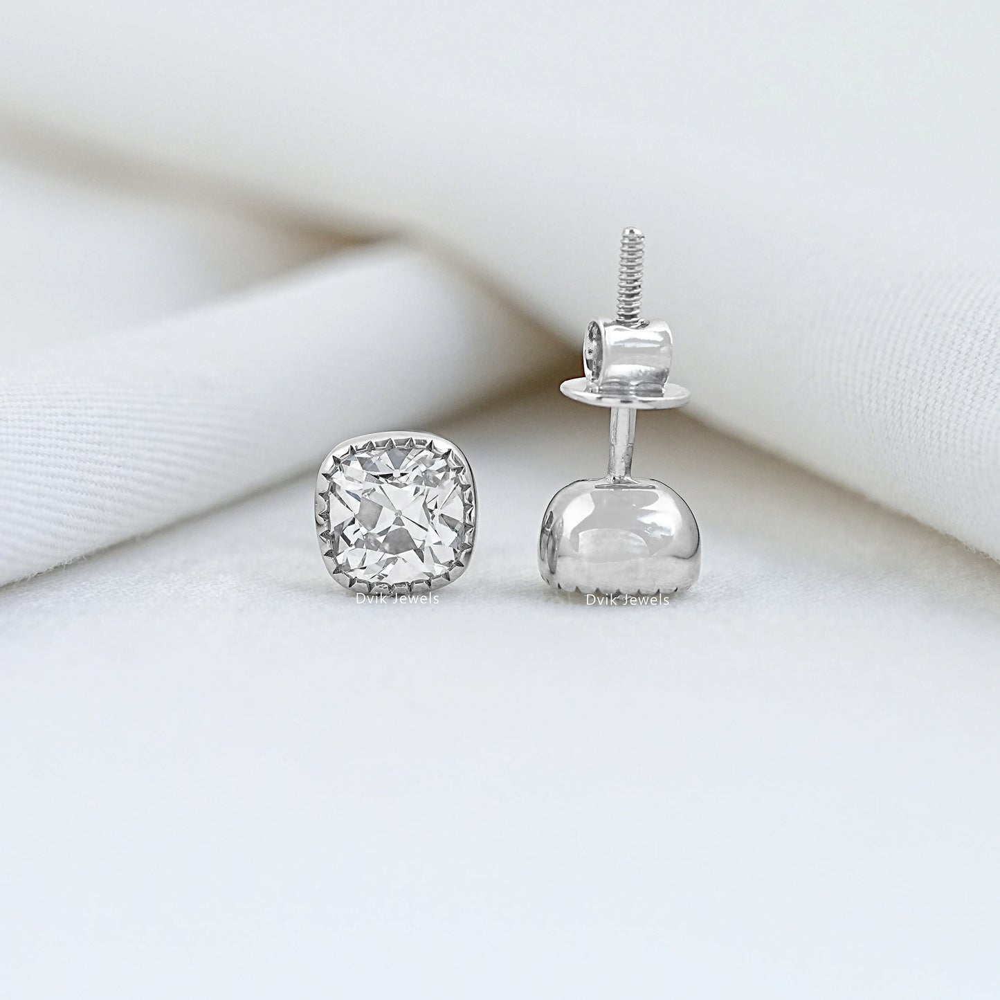 Milgrain Square Old Mine Cushion Cut Stud Earrings