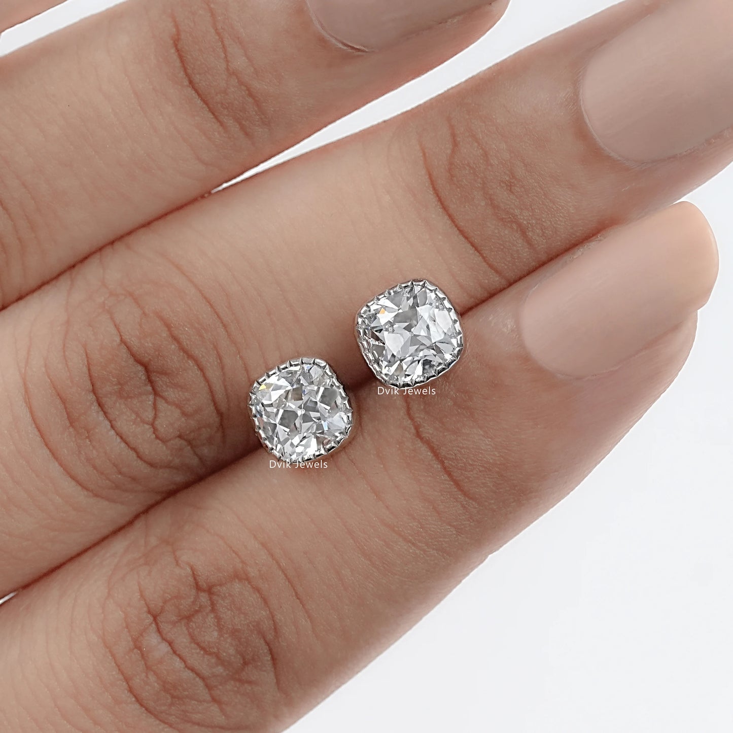 Milgrain Square Old Mine Cushion Cut Stud Earrings