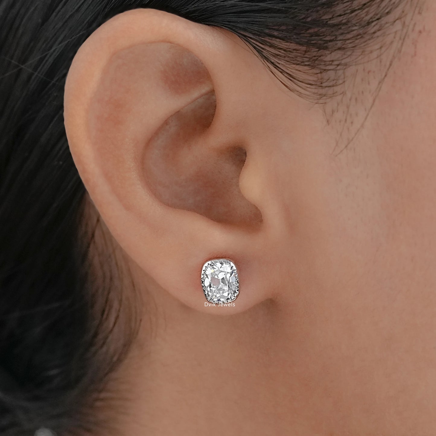 Lab Grown Old Mine Cushion Cut Milgrain Stud Earrings