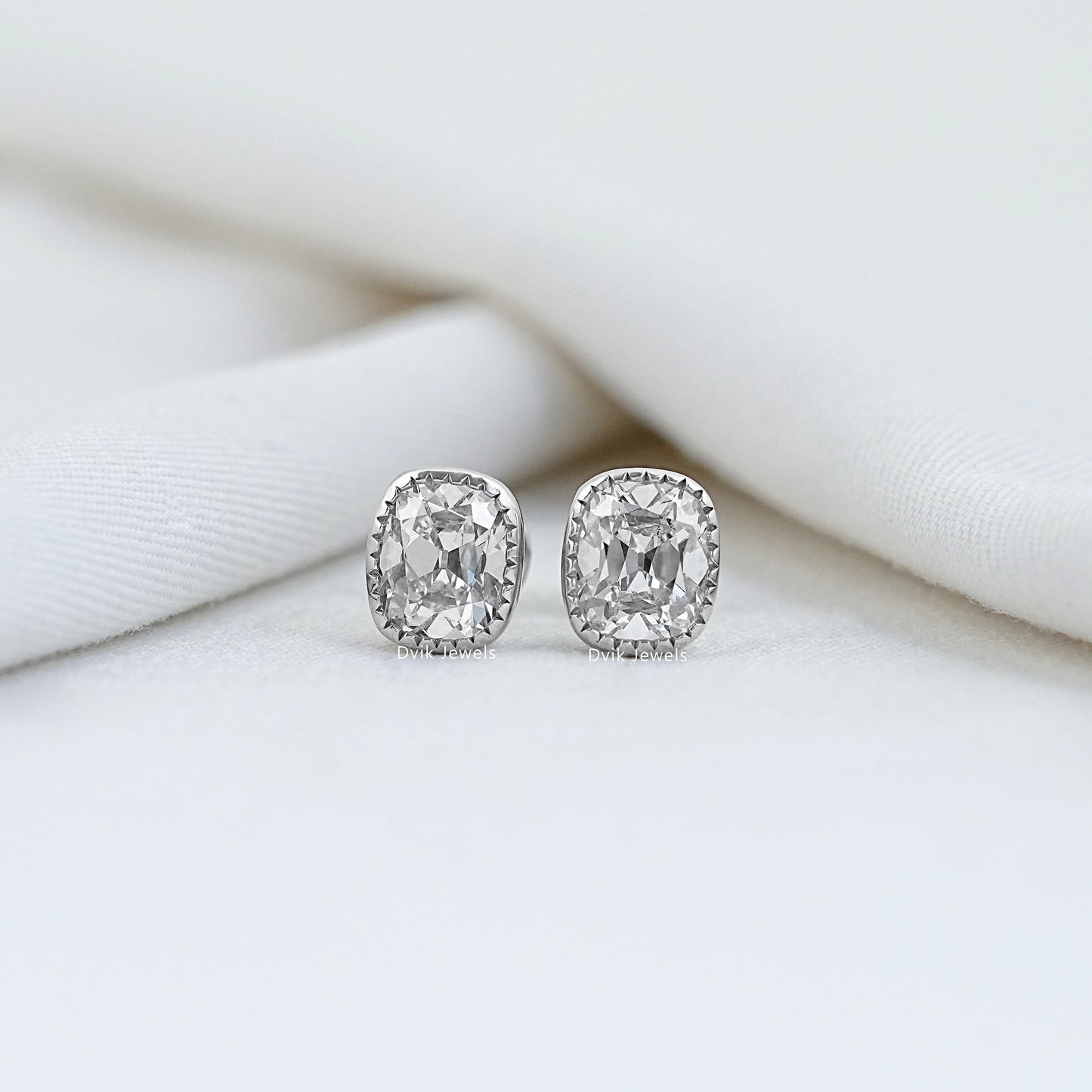 Lab Grown Old Mine Cushion Cut Milgrain Stud Earrings