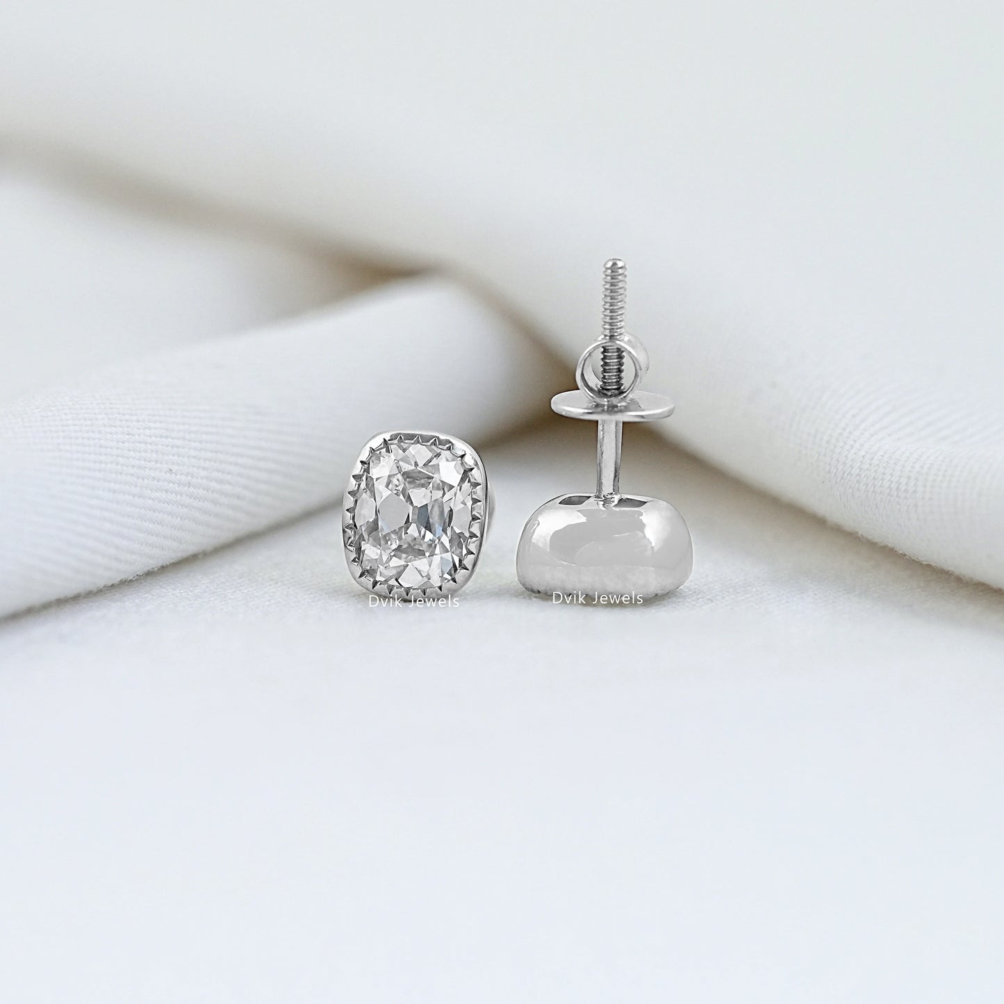 Lab Grown Old Mine Cushion Cut Milgrain Stud Earrings